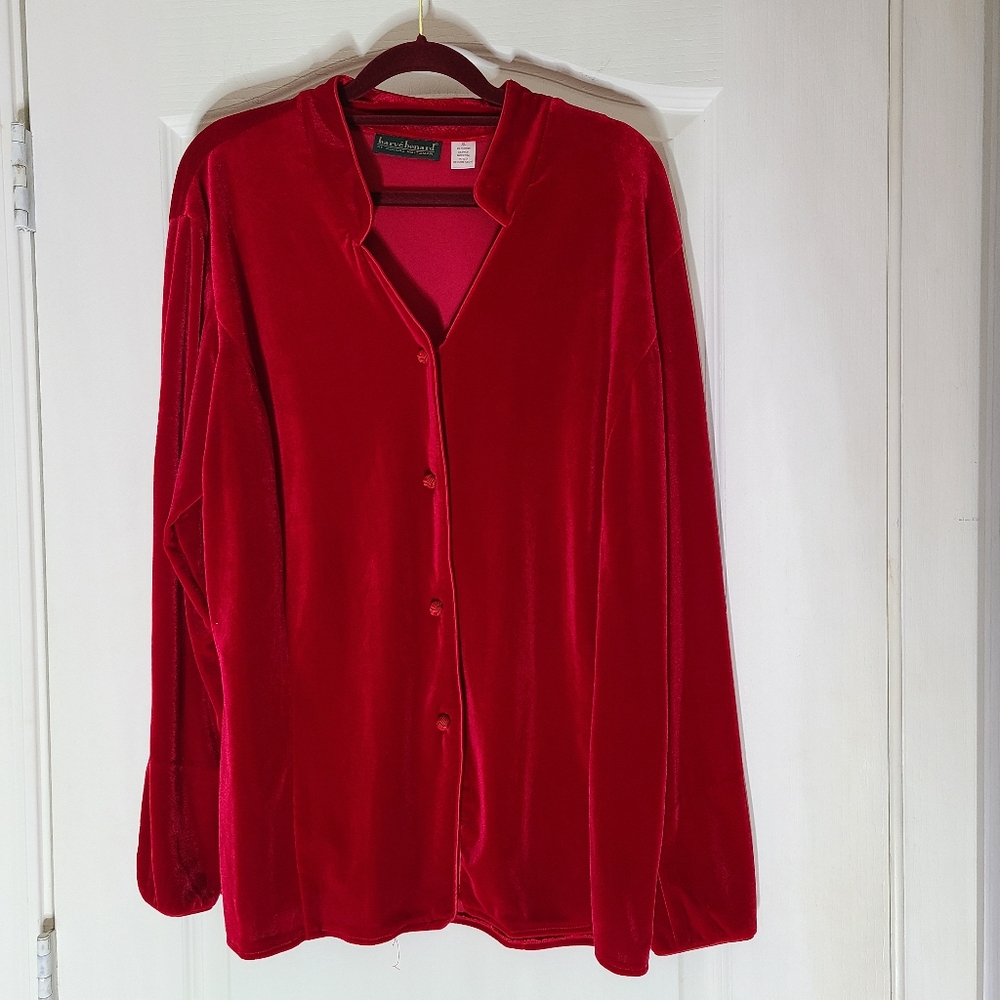 Harve' bernards dark red button down velvet blouse size XL. By harve' bernard